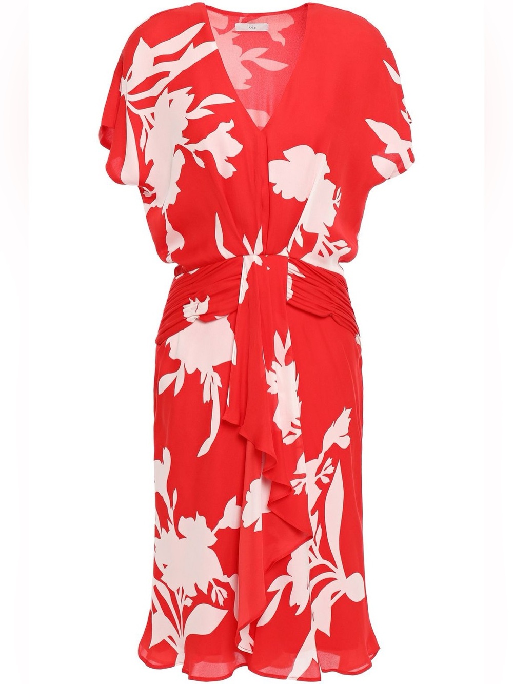 Joie Ashleena Tropical Silk Pleated Detail V-Neck Flutter Midi Dress Size 12